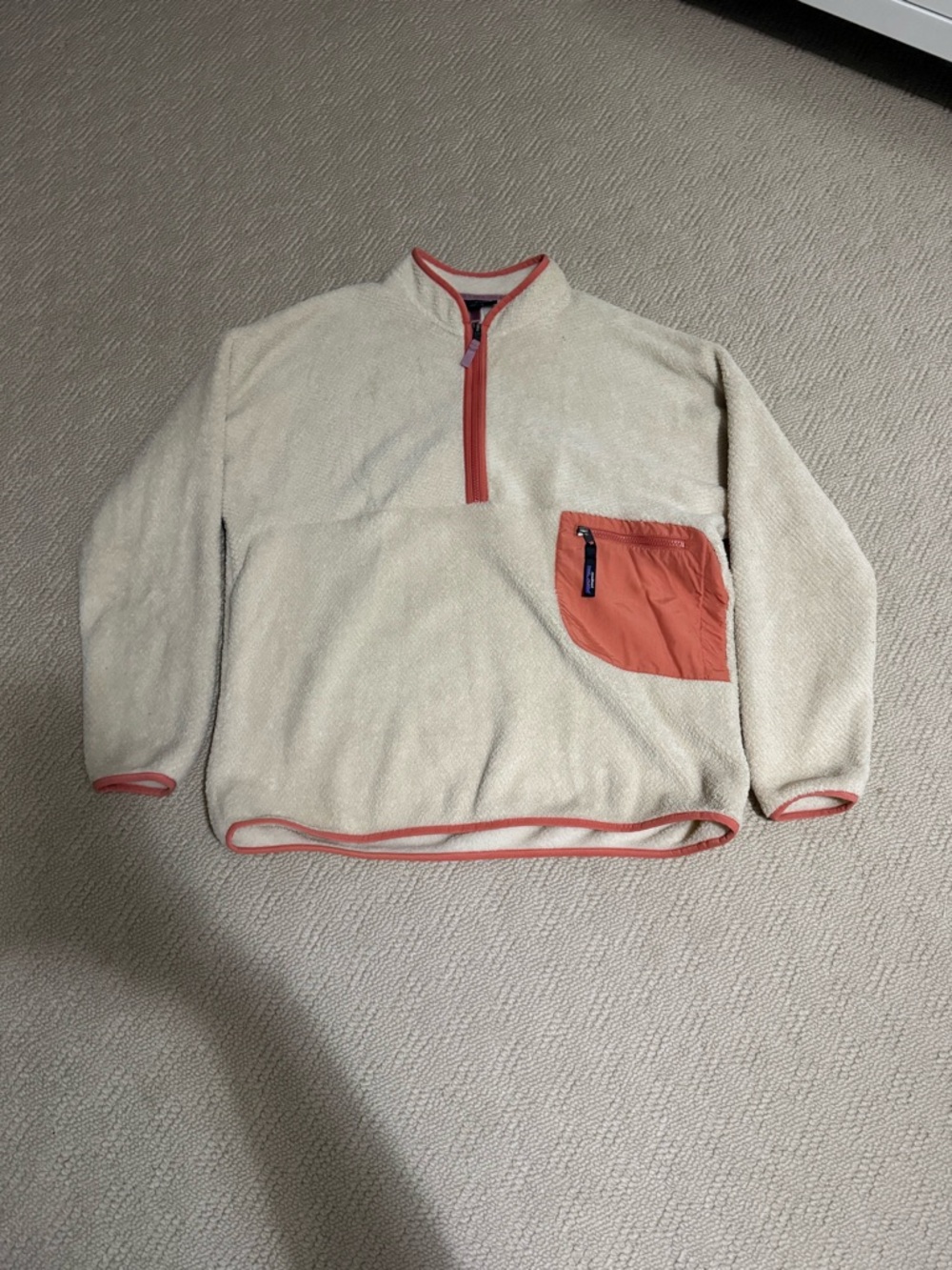 Patagonia Cream Fleece Quarter-Zip with Coral Trim